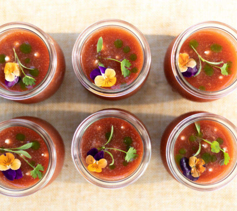 Glasses of summer soup on a table